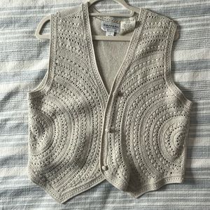 Ecru crocheted/knit vest, wool blend